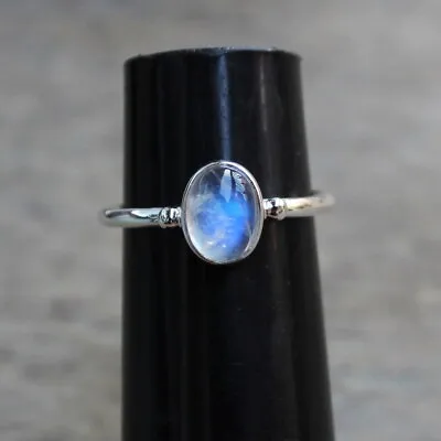 Natural Rainbow Moonstone Ring-Blue Fire Moonstone Ring-Handmade Silver Ring-925 • $7.83