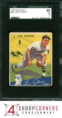 $3.25 • Buy 1934 Goudey #46 Joe Stripp Rc Sgc 40 Vg 3 A8059-009