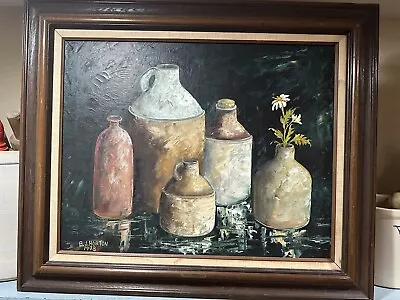 Vintage Mid Century Oil Painting Impressionism Still Life Pottery Jugs Signed • $549