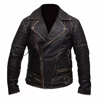 Mens Marlon Brando Biker Motorcycle Vintage Distressed Brown Leather Jacket • $99.99