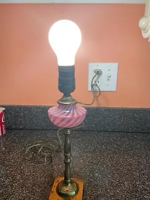 Vintage  BWCI? Venetian Pink Swirl Glass Brass Table Lamp  No Shade • $110