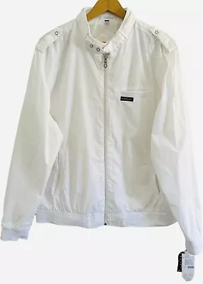 VTG Members Only Jacket White Full Zip  Pockets Logo Snaps Windbreaker New! -XL- • $34.99