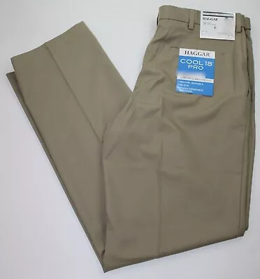 Haggar Men Cool 18 Pro Pants 34x34 Straight Fit  Cool 18 Pro Pants Tan • $30