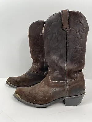 Vintage Long Haul Men’s Western Brown Suede Cowboy Boots W/Metal Tips Size 8.5W • $64.95