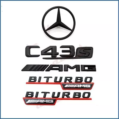 For Mercedes Matte Black Emblem C43S+AMG+BITURBO-AMG+W204 Rear Star Badge Se • $39