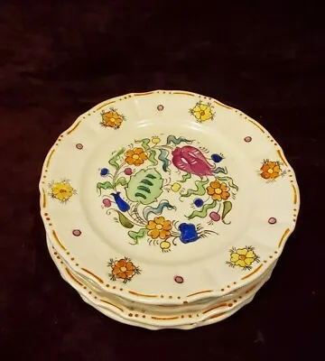 Mikori Ware Hand Painted Japan Set Of 5 Plates 6-1/2  Floral On Pale Yellow • $29.99