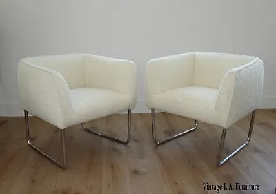 Pair Of Mid Century Modern Ivory Boucle Club Arm Chairs 1960's • $2500