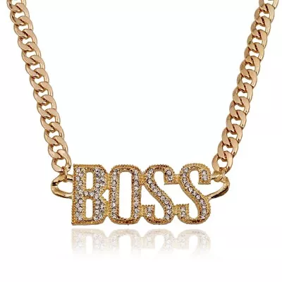 Gold BOSS Chain Necklace Punk Big Gangster Shinny Rapper Fancy Dress Costume • £5.99