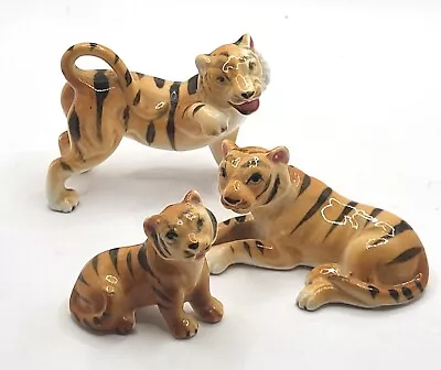 Porcelain Miniature Tiger Family Figurines 3 Pieces • $14.99