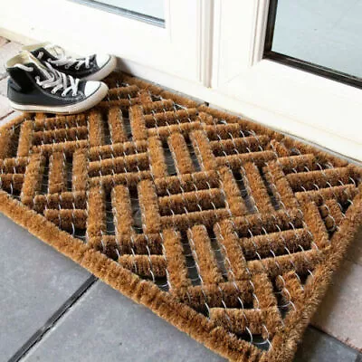 Large Boston Door Mat Scraper Metal Wire Brush Coir Entrance Mat Outdoor 39x59cm • £18.49