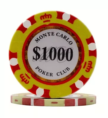 100 DaVinci Premium 14 Gr Clay Monte Carlo Poker Yellow Chips $1000 Denomination • $35.99