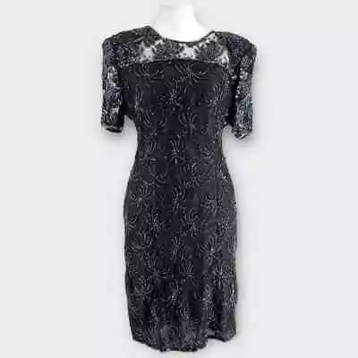 Vintage Y2K Beaded Black Beaded Spider Deco Dress Goth 8 Robert Anthony  • $61.60