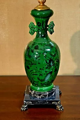 31  Crystal Jade Glaze Table Lamp-chinese Vase Emerald Green Asian Oriental   • $249.50