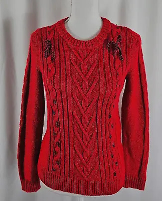 J Crew The Reeds Womens Pullover Sweater Red Bows Cotton Polyester Small • $14.99