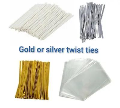 50 X WHITE CAKE POP KIT 6  PAPER LOLLY STICKS 4 X 6 CELLO BAGS & TWIST TIES • £4.89