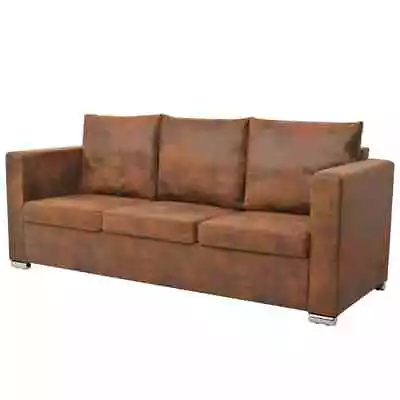 Chesterfield 3-Seater Sofa Lounge Couch Chair Faux Suede Leather Vintage Brown • $500.30