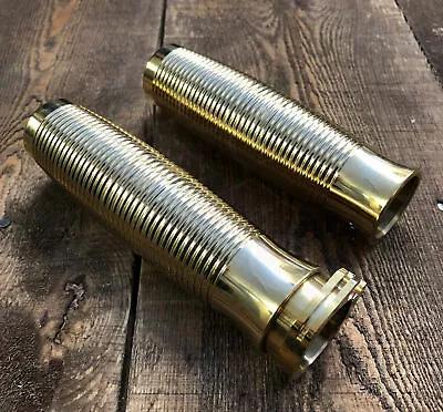 Bobber Chopper Custom Solid Brass Handlebar Throttle Grips 1  Ribbed Grooved  • $74.64