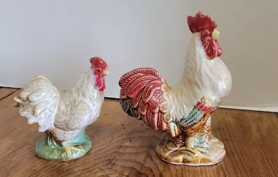 2 Vintage Ceramic Chickens Hen Rooster  5 1/2  X 7 1/4   • $8.50