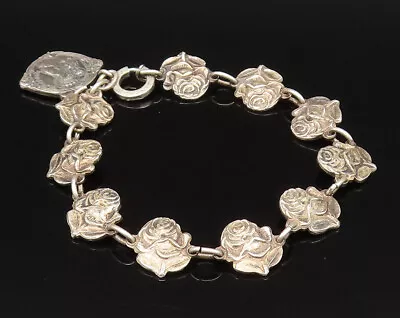 925 Silver - Vintage Antique Religious Rose Flower & Saints Bracelet - BT9489 • $119.10