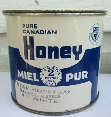 Vintage 2 Lb Pure  Canadian Honey Tin Can Star Honey Co Raymond Alberta • $16.48