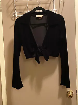 VTG Charlotte Russe Women's Sz M Black Velvet Crop Tie Front Bolero Shrug Top • $18.99