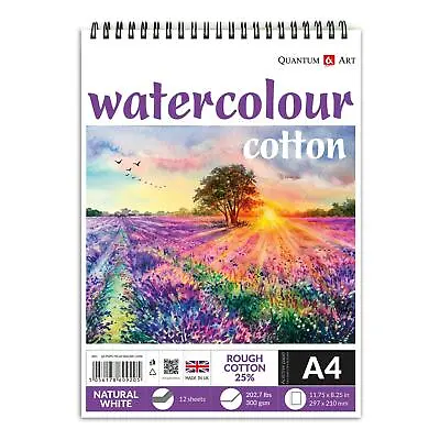 £7.99 • Buy A4 Watercolour Rough 25% Cotton Pad Drawing Artist Paper On Spiral Book - 300gsm
