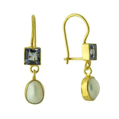 Vogue Iolite And Pearl Earrings: Museum Of Jewelry • $89.95