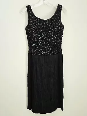  Vintage Sequined Fringed Black Cocktail Dress From 1962 • $52