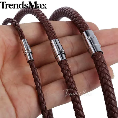 Braided Rope Cord Necklace Brown Unisex Man-made Leather Chocker Jewelry 4/6/8mm • $8.39