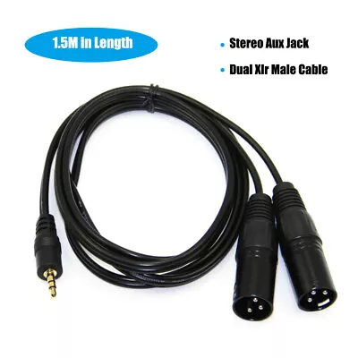  New 5 Ft Stereo 1/8” 3.5mm Plug To 2 XLR 3pin Male Y Splitter Patch Cable Cord • $10.99