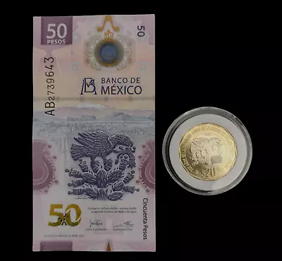50 Pesos Bill Mexico  And 20 Peso Coin Fundacion De Tenochtitlan Billete Moneda • $19.50