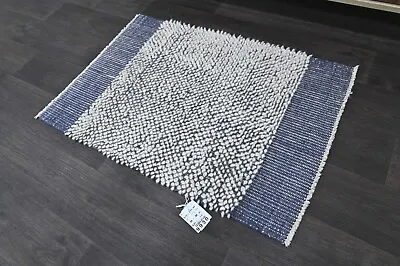 2x3 Blue Rug Natural Wool Runner Handmade Pompom Carpet Home Decor Door Mat • $182.75