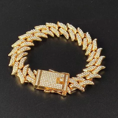 Men's/Womens Hip Hop Bracelet Simulated CZ Micro Pave Gold Tone Iced - 8  Inches • $30