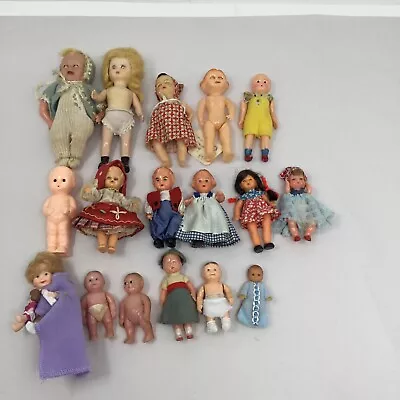 Vintage Miniature Plastic & Celluloid Dolls/Baby Doll Dollhouse Lot Of 17 • $21.24