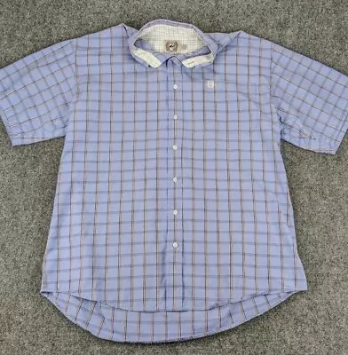 Cinch Shirt Men's Large Blue Plaid Short Sleeve Button Up Cotton Western Cowboy • $14.88