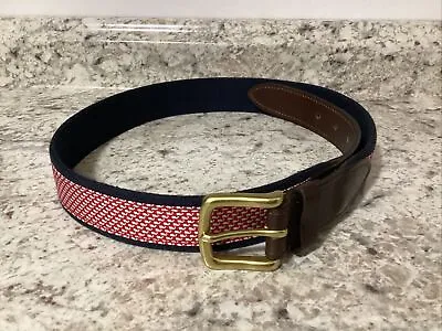 VINEYARD VINES Mens Canvas Whale Belt Size 34 Red White All Over Print EUC • $20