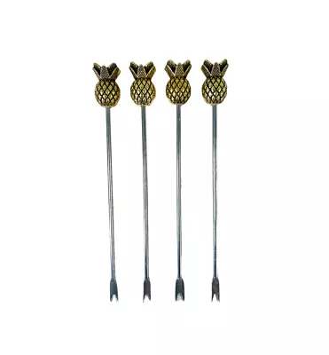 Loft1850 Gold Pineapple Set Of 4 Olive/Cocktail Picks | Bar Kitchen Accessories • £10