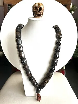 Vintage/Old Large Ethnic/Tibetan Yak Bone Skull Mala For Meditation & Prayer 33” • $89.99