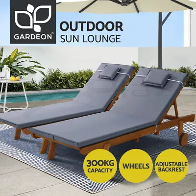 $413.78 • Buy Gardeon Sun Lounger Wooden Lounge Day Bed Wheel Patio Outdoor Setting Furniture