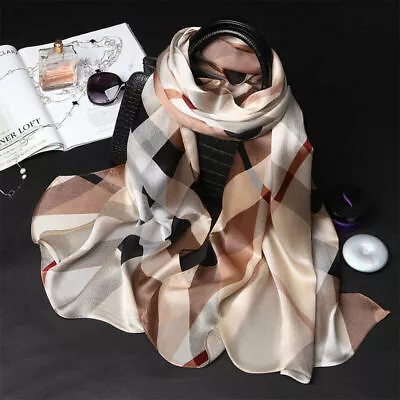 100% Pure Mulberry Silk Women Large Long Scarf Shawl Check Style 69 *26  • £23.86