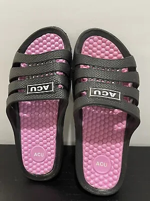 ACU Slides Women's Size 8 Black/Pink Massaging Comfort Waterproof Sandals • $20