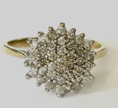 9ct Diamond Gold Ring 0.50ct Cluster Ring Size P - 9ct White & Yellow Gold • $619.30