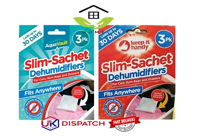 3 X Slim-Sachet Small Space Dehumidifier-Cars Drawers Gym-Bags Fits Anywhere • £4.19