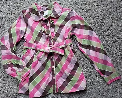 Gymboree Size 8 Equestrian Club Plaid Belted Dress Shirt Pink Brown Green • $6