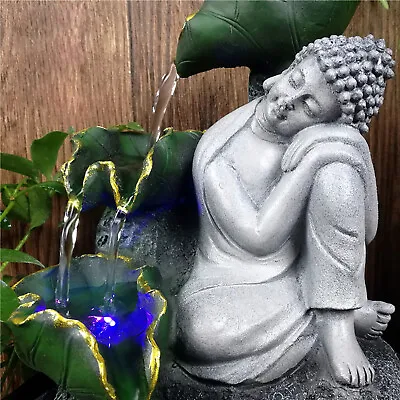 Tabletop Water Fountain Zen Meditation Indoor Waterfall Feature With LED Light • $28
