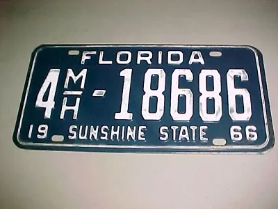 1966 FLORIDA License Plate - MOBILE HOME  -  4MH - 18686 - NEAR MINT BLUE BEAUTY • $33