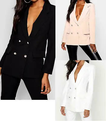 £14.89 • Buy Ladies Gold Button Slim Double Breasted Suit Blazer Women Duster Coat Jacket