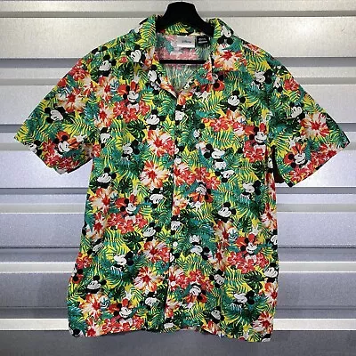 Disney Hawaiian Shirt Mens Medium Floral Button Up Short Sleeve Mickey Mouse • $19.99