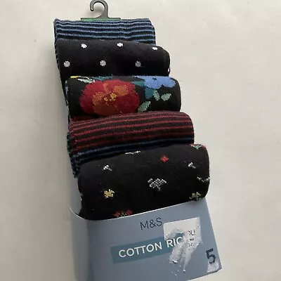 M&S 5 Pack Cool&Fresh Cotton Rich Socks UK 9-12 EU 43-47 Navy Multicoloured • £8