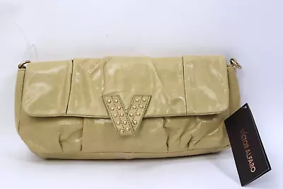 VICTOR ALFARO Baguette Mustard Yellow Leather Stud Flap Clutch Bag • $37.99